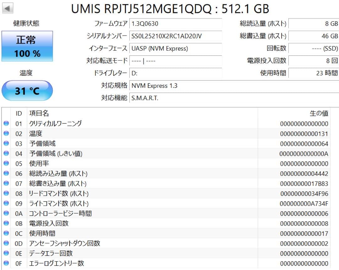 内蔵型SSD G UMIS 512GB NVMe PCIe SSD M.2